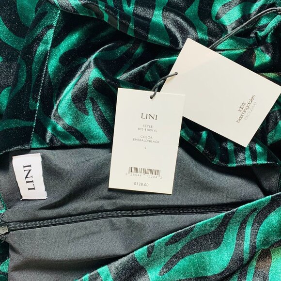 LINI NATALIE Velvet Emerald Zebra Print Faux Wrap Dress S - Picture 9 of 13